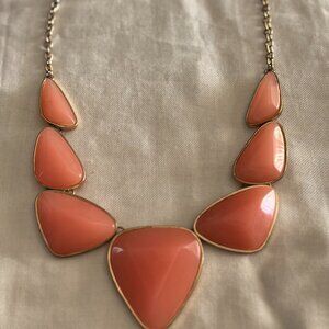 Coral Peach Geometric Statement Necklace with Gold-Tone Chain